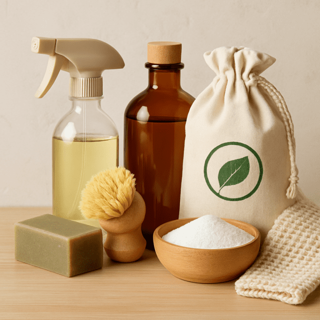 An array of eco-conscious and eco-friendly cleaning products